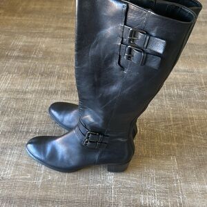 Ecco Knee High Leather Riding Boots Womens 40 Black Buckle Equestrian